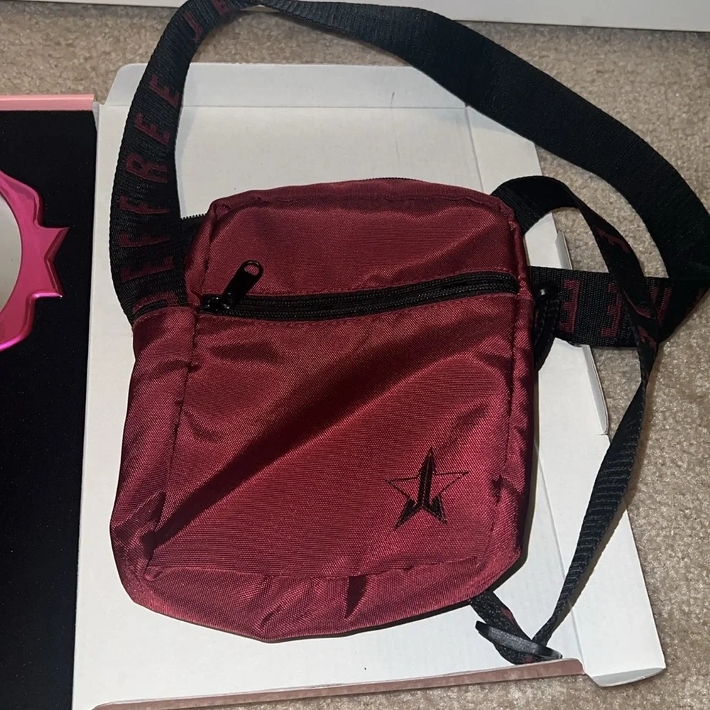 Jeffree Star Metallic Pink “Approved” stamp mirror and crossbody bag